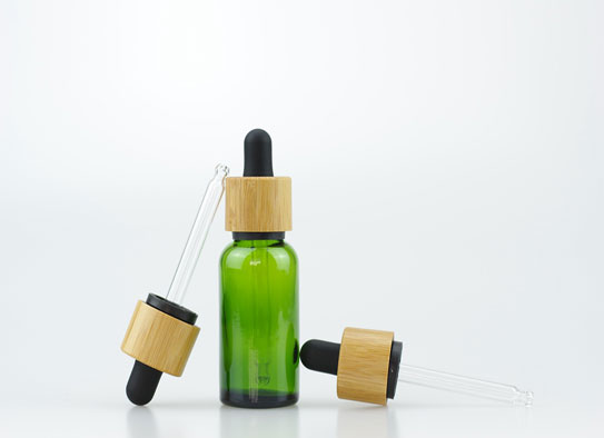 Flacon en verre vert de 30 ml avec 18 - 415 bouchons en bambou te et CRC Dropper